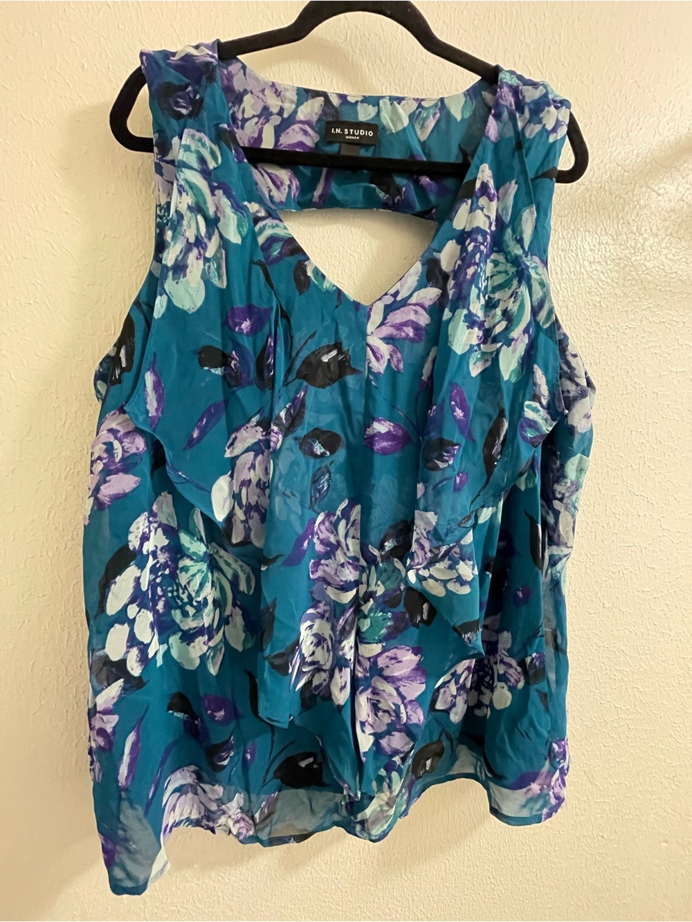 I.N. Studio Teal Floral Sleeveless Blouse 3X A2